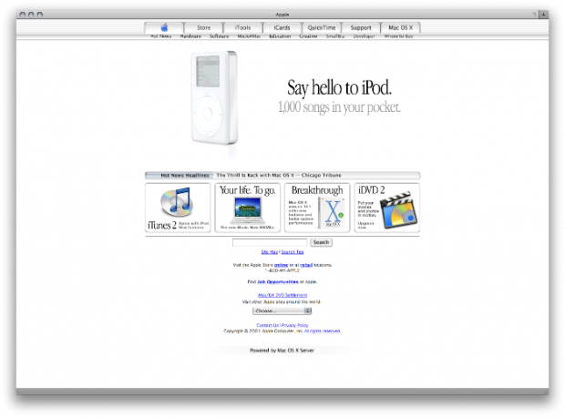 2001-listopad historie design webu Apple.com