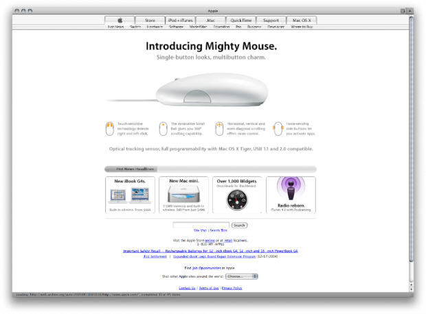 2005-srpen historie design webu Apple.com