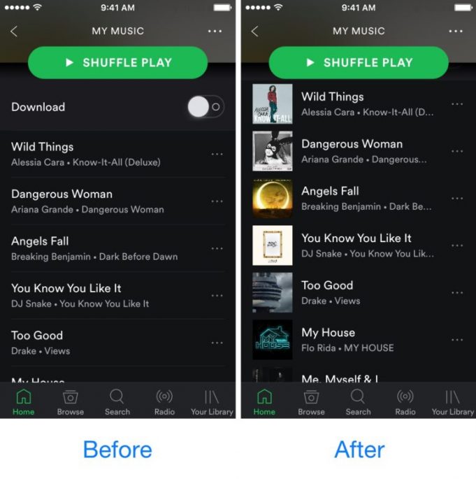 Spotty – jailbreak tweak Spotify aplikace
