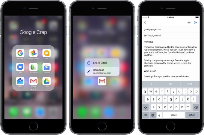 Po roce a půl získala aplikace Gmail pouze omezené 3D Touch