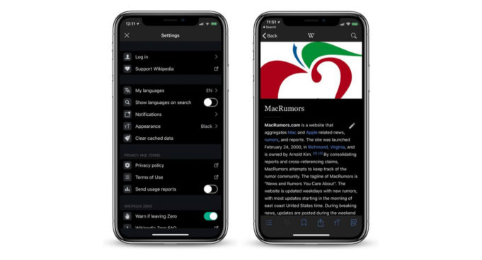 Aplikace Wikipedia má černý mód pro iPhone X