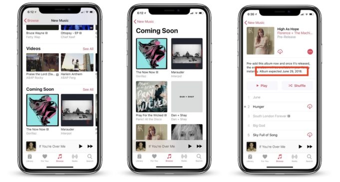 Apple aktualizoval Apple Music, například přidal sekci „Coming Soon“