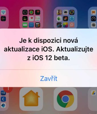 Vývojářská iOS 12 obsahuje chybu s upozorněním na novou verzi