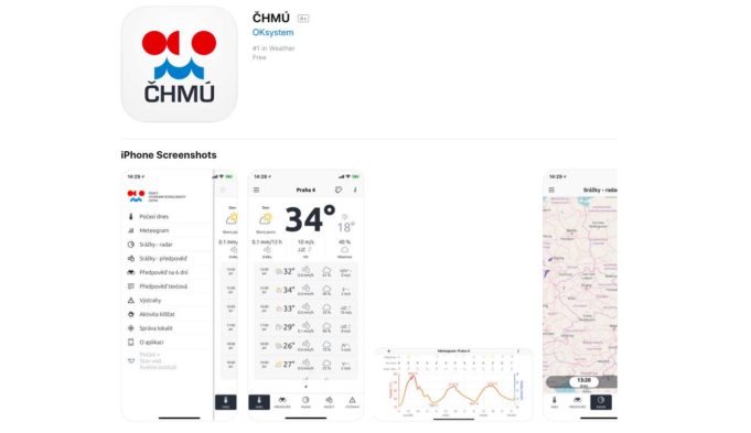 Sledujte srážky a přesnou předpověď počasí s ČHMÚ v iPhonu