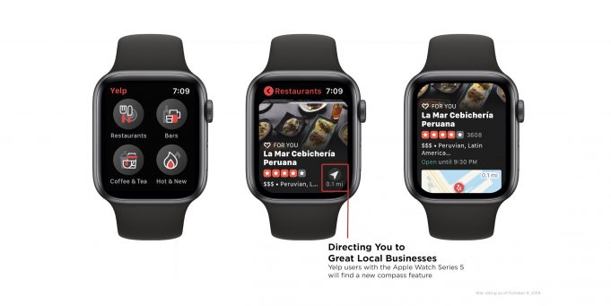 Aplikace Yelp pro Apple Watch obdržela aktualizaci, která přináší elegantní využití funkce kompas