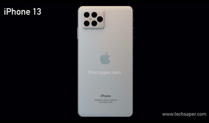 Koncept – iPhone 13 s fotoaparátem s čtyřmi objektivy