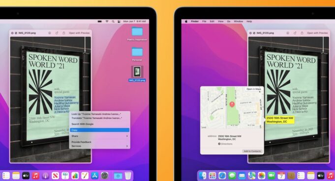 Nejnovější beta verze macOS Monterey přinesla funkci živý text na Macy s čipem Intel