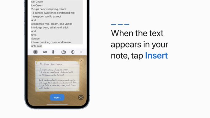iOS 15.4 umožňuje skenovat ručně psaný text do aplikace Poznámky