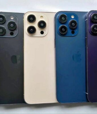 Obrázky maket zobrazují iPhone 14 Pro ve fialové a modré barvě