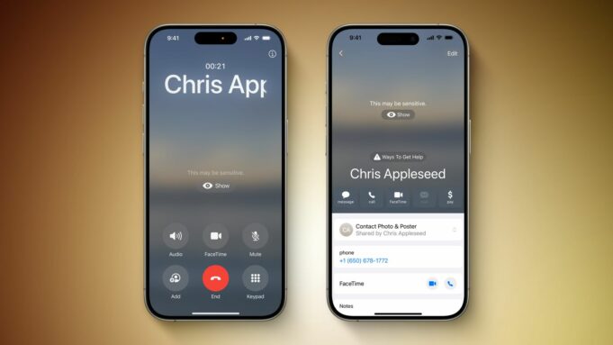 iOS 17.2 rozšiřuje funkci upozornění na citlivý obsah na kontaktní plakáty a samolepky
