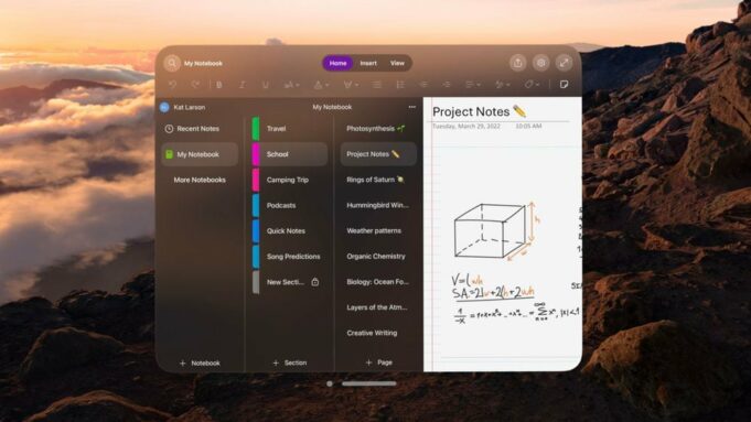 Aplikace Microsoft OneNote je nyní k dispozici pro Apple Vision Pro